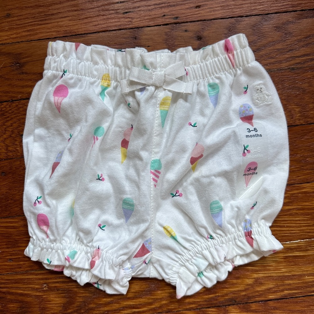 NEW!! Baby 100% Organic Cotton Ice Cream Pull-On Shorts Size 3-6Months